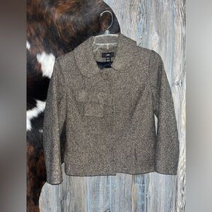 H&M size 4 brown tweed button front long sleeve blazer jacket with bow